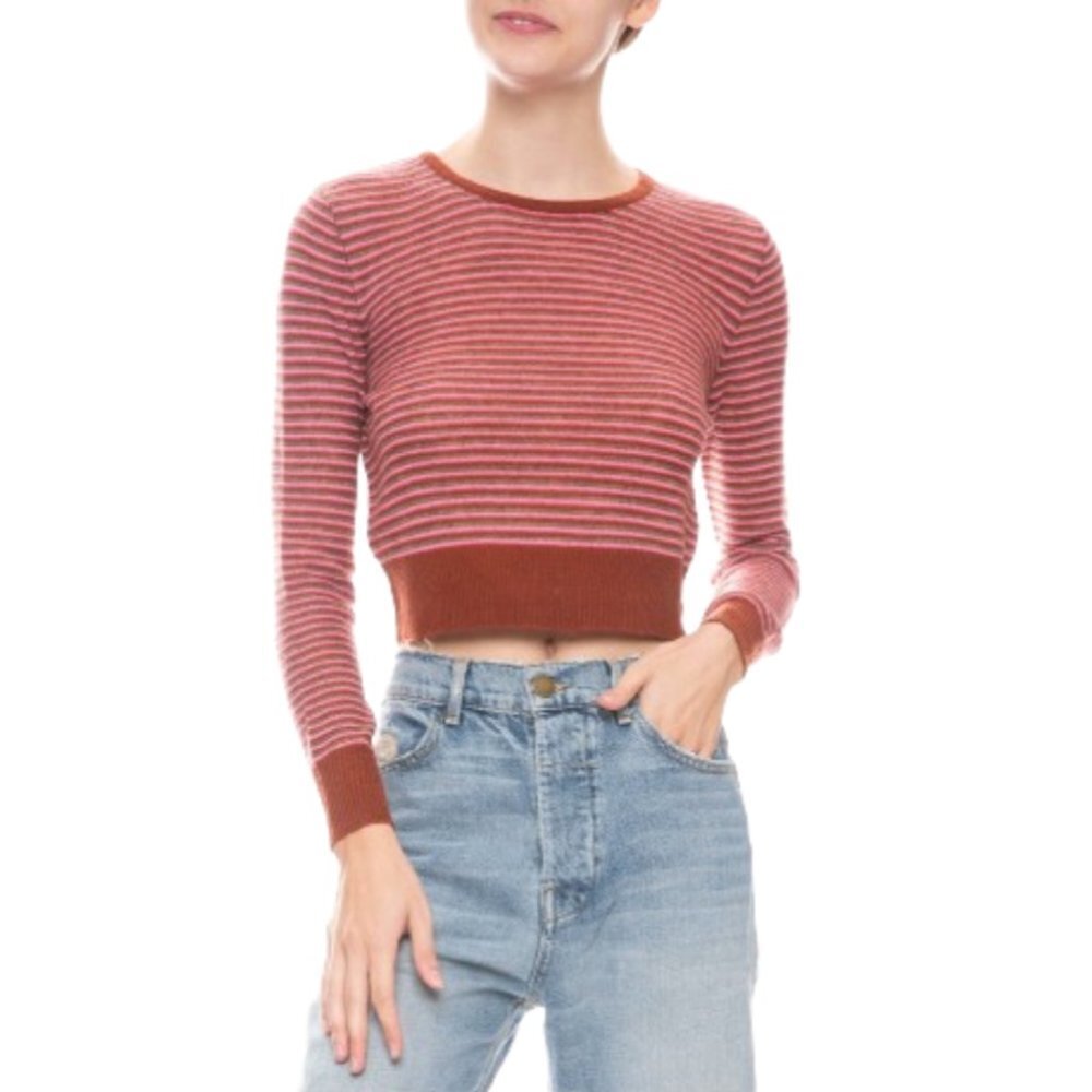 NWOT Le Superbe Oh Baby Sweater Womens Medium Pink Orange Stripe Cashmere NEW